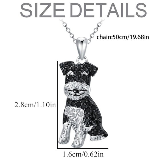 Schnauzer Pet Lovers Dog Breed Puppy Owners Rhodium Sterling Silver CZ Necklace - Picture 9 of 12